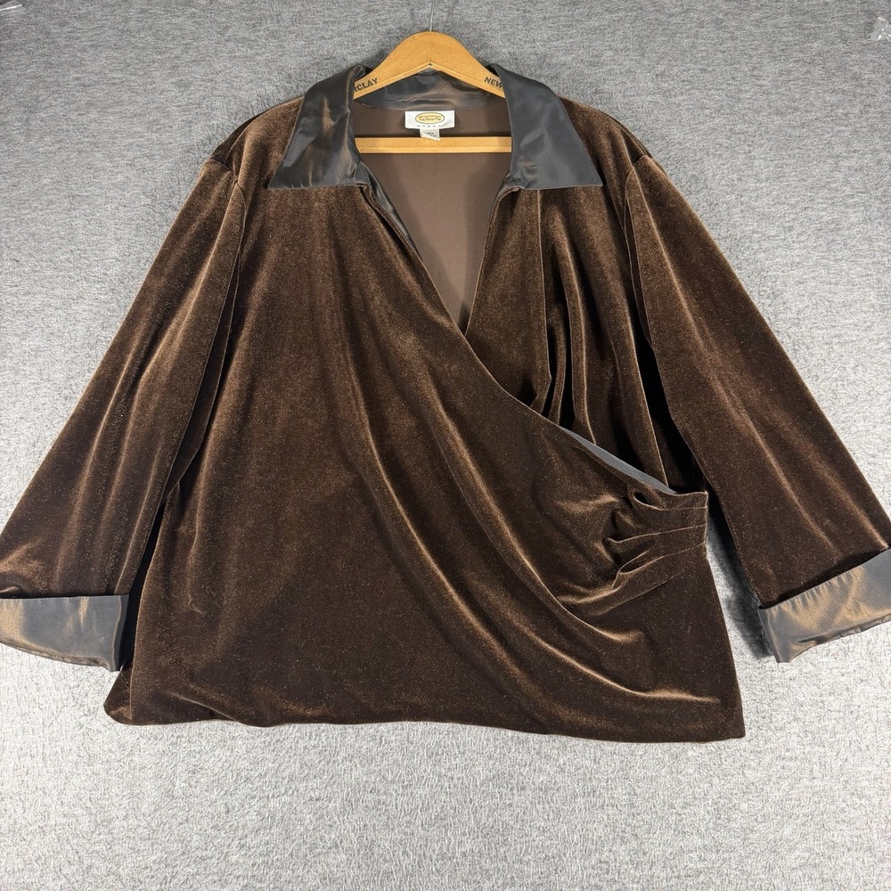Womens Brown Velvet Faux Wrap Blouse Shirt Top Plus Size 18 Holliday Party